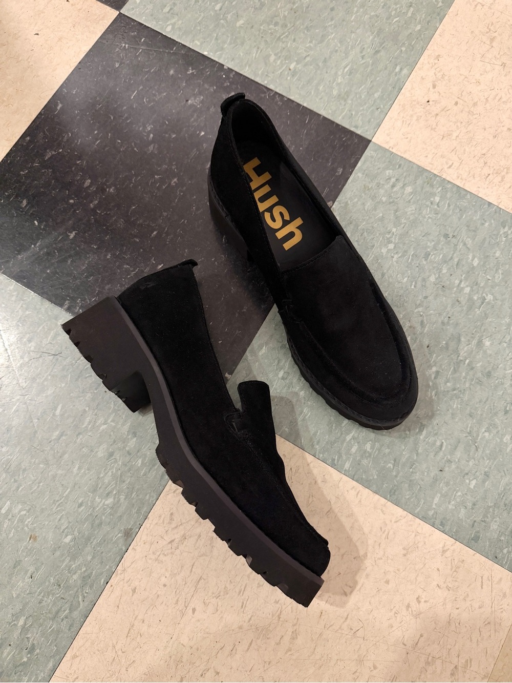 Hush Puppies black suede loafers 9.5